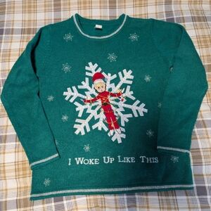 🎄Holiday Time Green and White Snowflake Elf Christmas Sweater